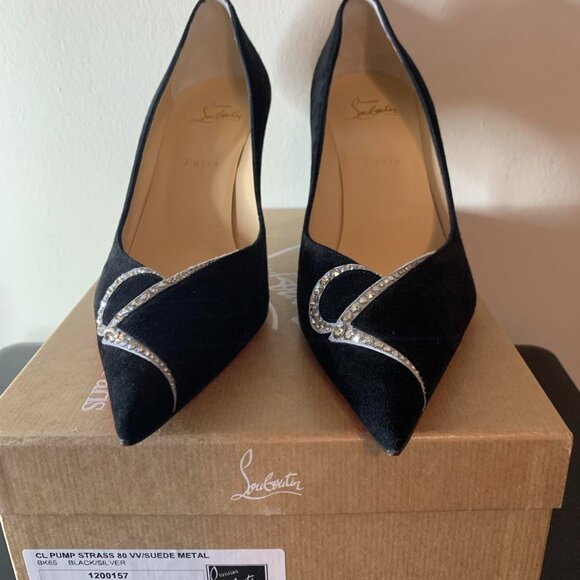 NWB CHRISTIAN LOUBOUTIN CL 80 Swarovski crystal-embellished suede pumps - Picture 4 of 8